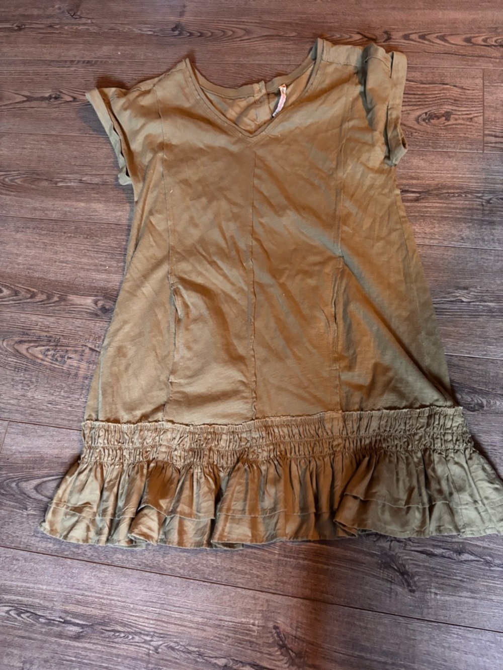 Casual Olive Midi Dress with Ruffle Hem